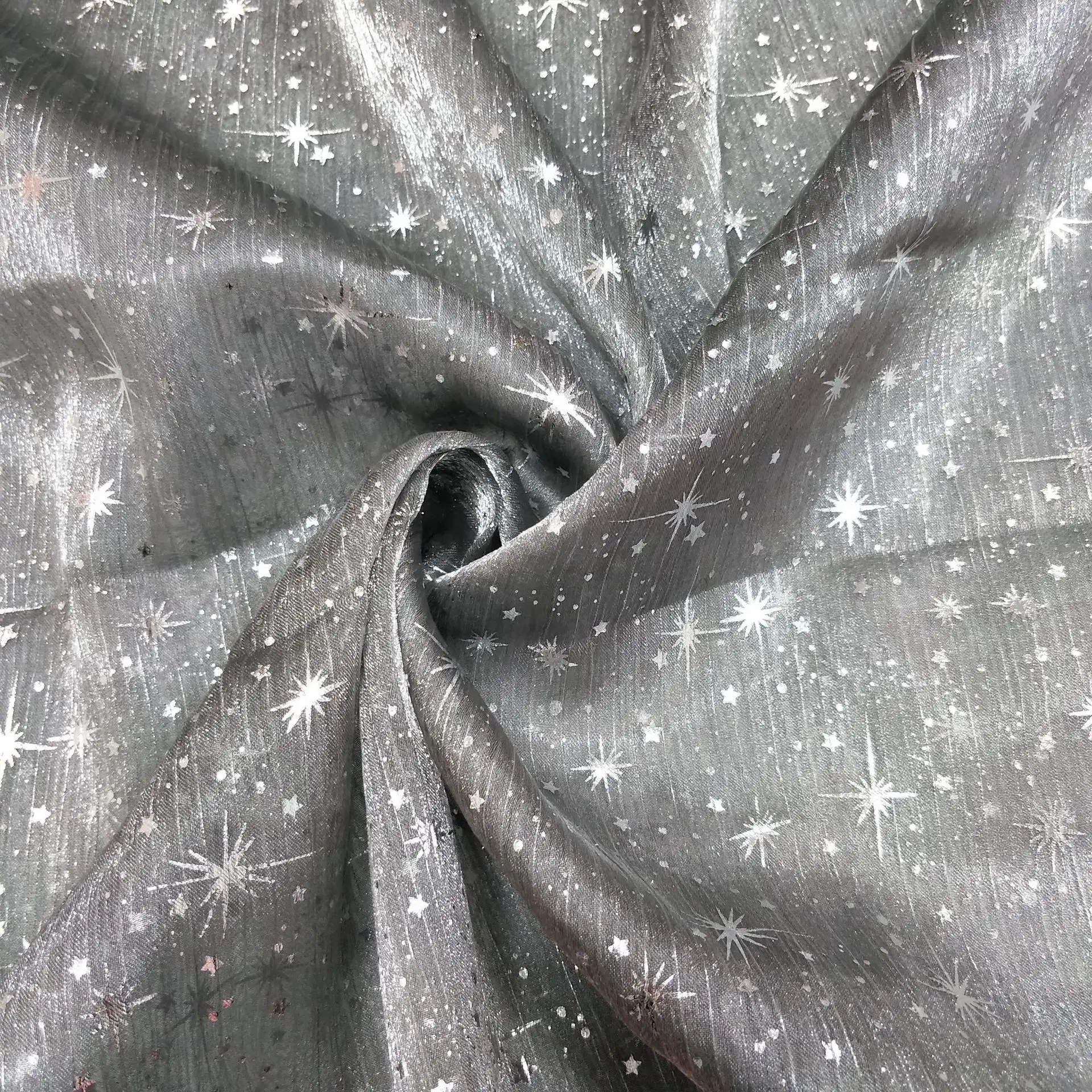 New Arrival Foil Printed Gold Meteor Star Organza Fabric Polyester Wrinkle Crepe Organza Printed Fabric - 图片 6