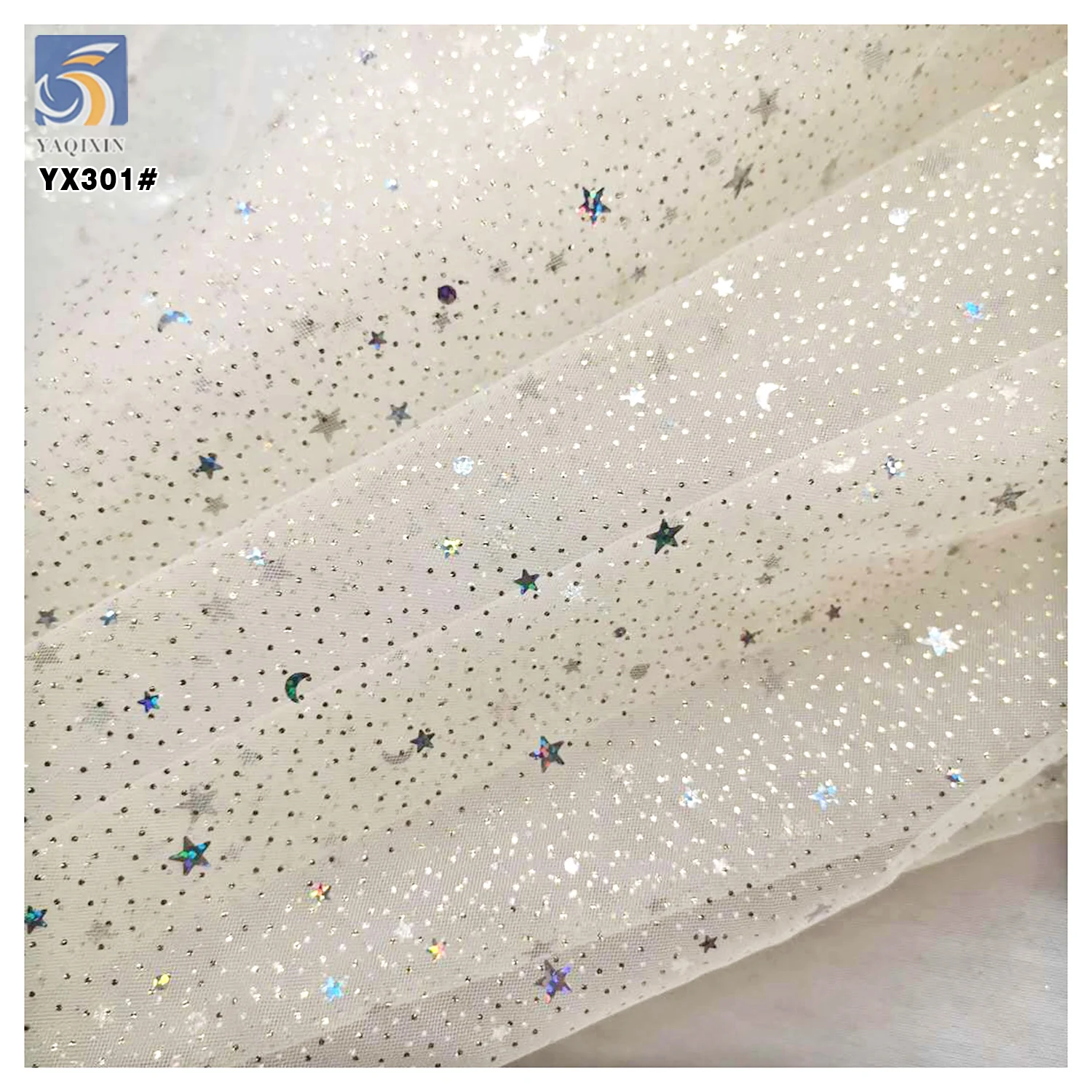 YX301 New Arrivals Star Sequins Embroidery Soft Tulle Moon Star Sequined Mesh Tulle Fabric Skirt Women's Clothing Fabric - 图片 5