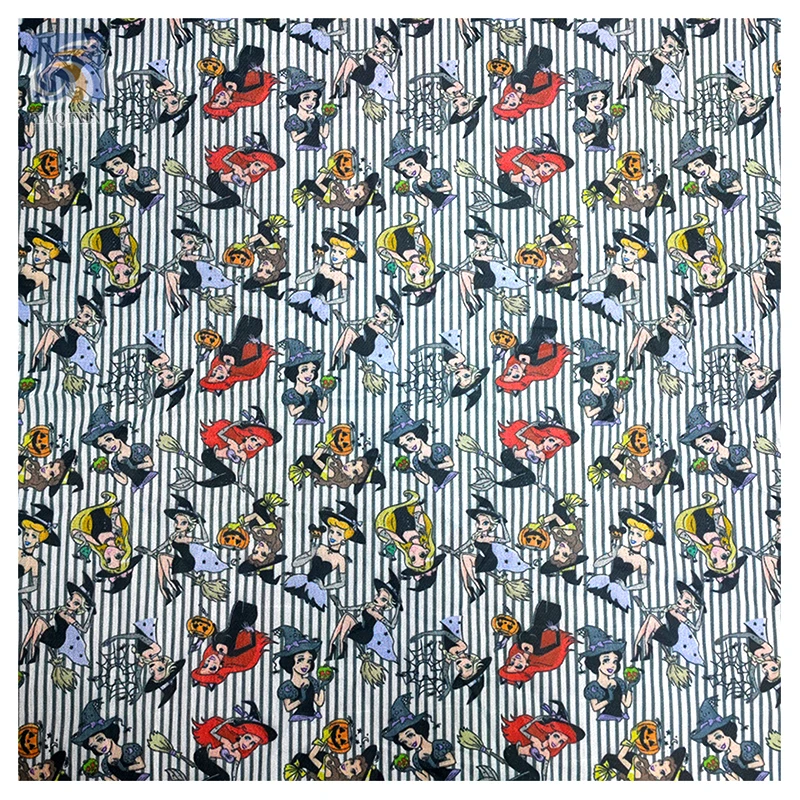 YX2342 Customized Snow White and Witch Pattern Digital Printed Fabric Tulle Halloween Cartoon Mesh Printing Polyester Fabric - 图片 5