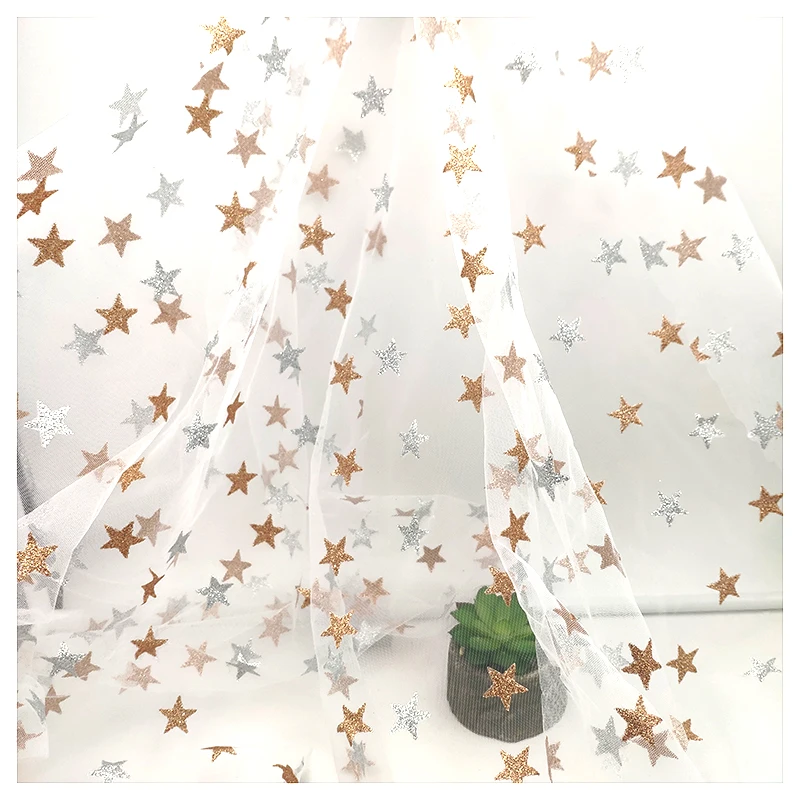 Sparkle Glitter Star Print Net Tulle Shiny Star Print Mesh Fabric for Party Decoration - 图片 4