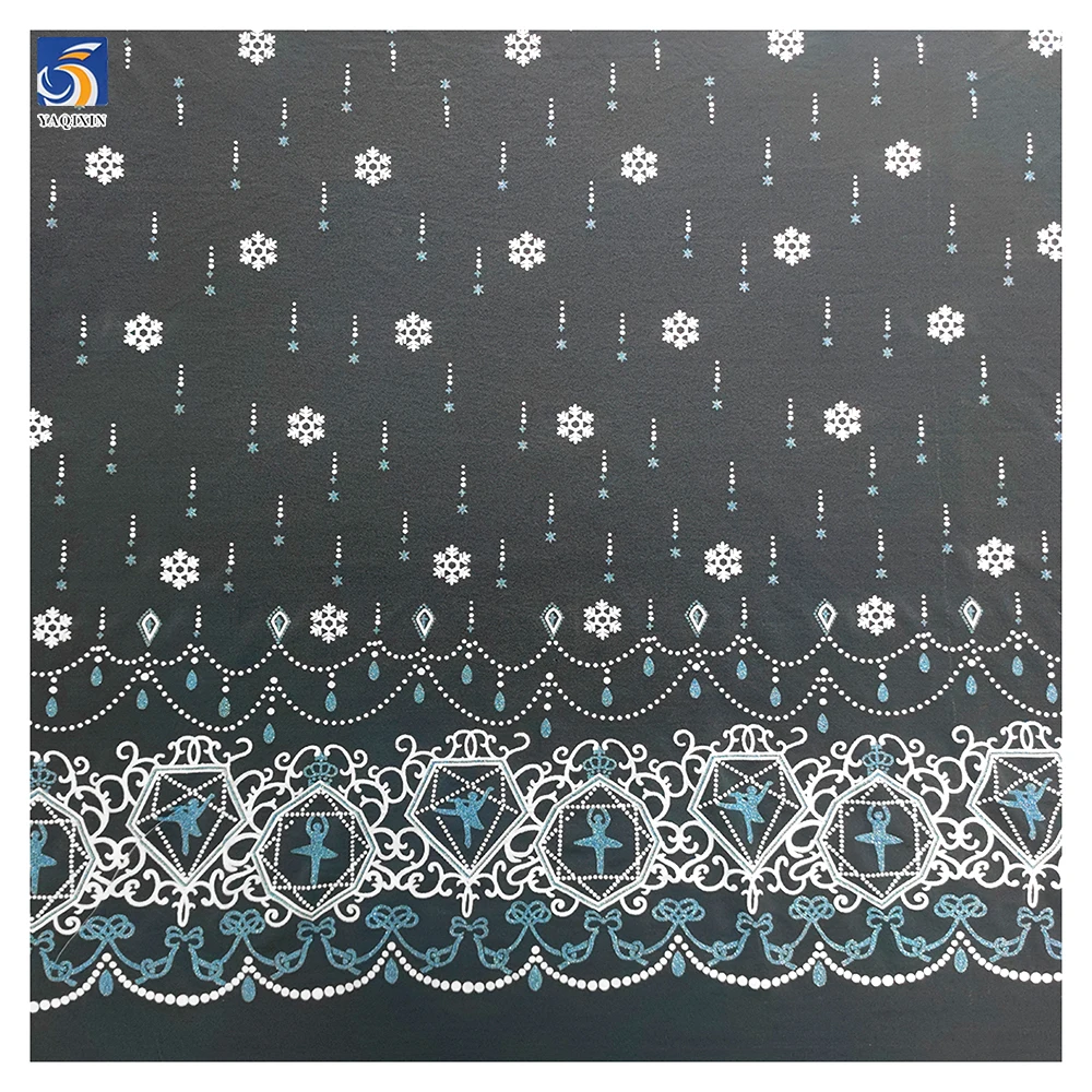 YX967 Clearing Out Inventory at a Loss Cheap Bulk Fabric Wholesale Blue and White Snowflake Printed Tulle Fabric for Sales - 图片 4