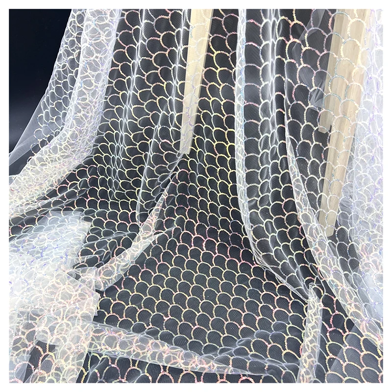Girls Dancewear Color Shiny Metallic Sequins Fish Scale Mermaid Fabric Polyester Glitter Sequin Embroidery Mesh Tulle Fabric - 图片 5