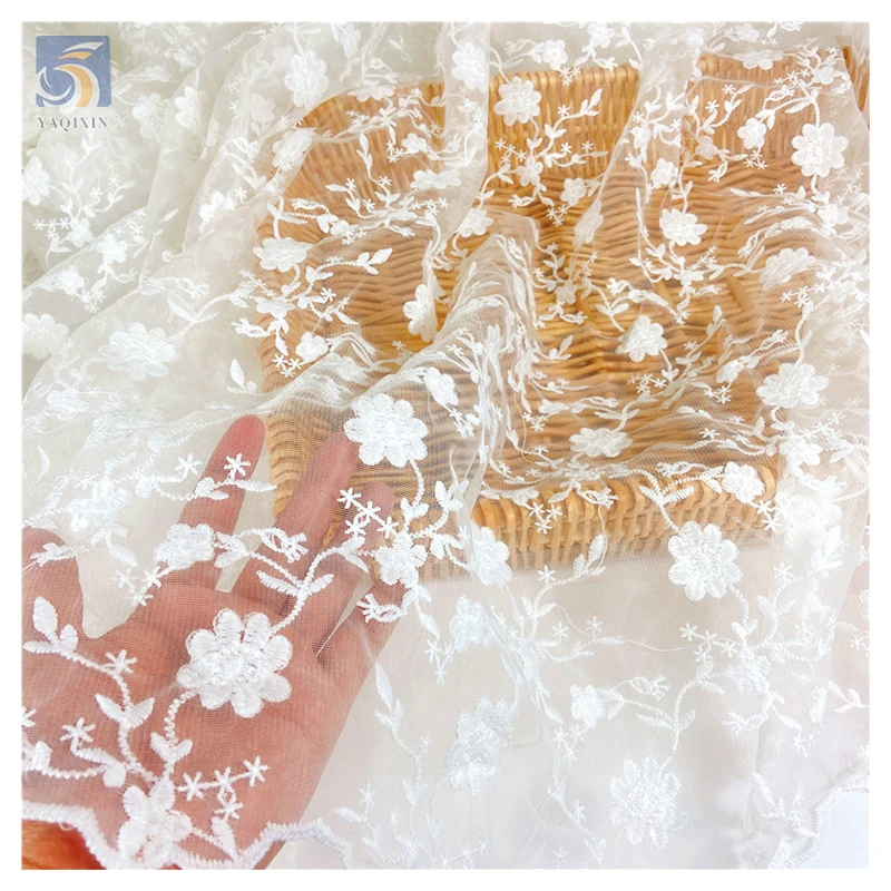 White Leaf Floral Lace Fabric 100% Polyester High Quality Cord Lace Fabric Wedding Tulle Water Soluble Embroidery Fabric - 图片 6