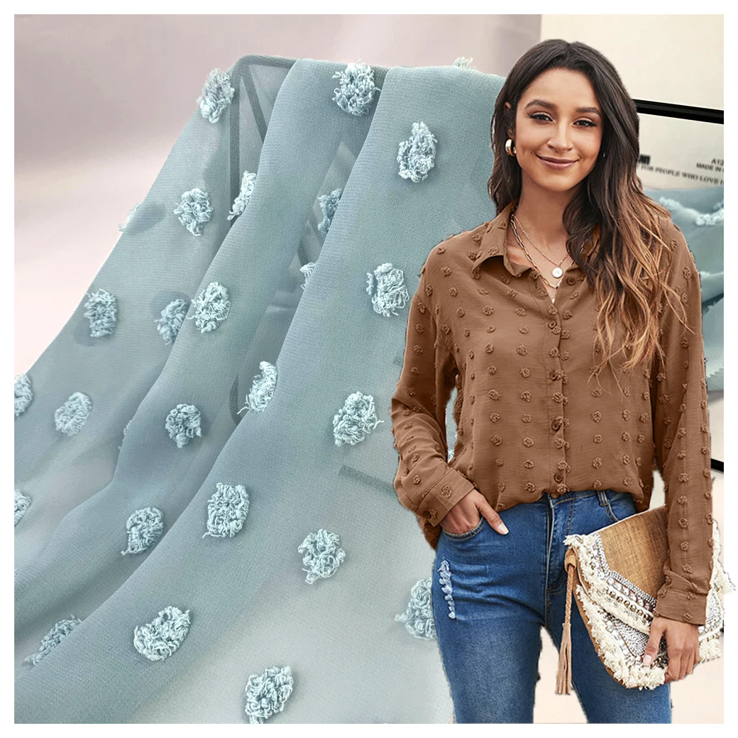 Fabulous 100% Polyester Jacquard Dobby Polka Dot Chiffon Fabric and Textile for Dress Scarf - 图片 3