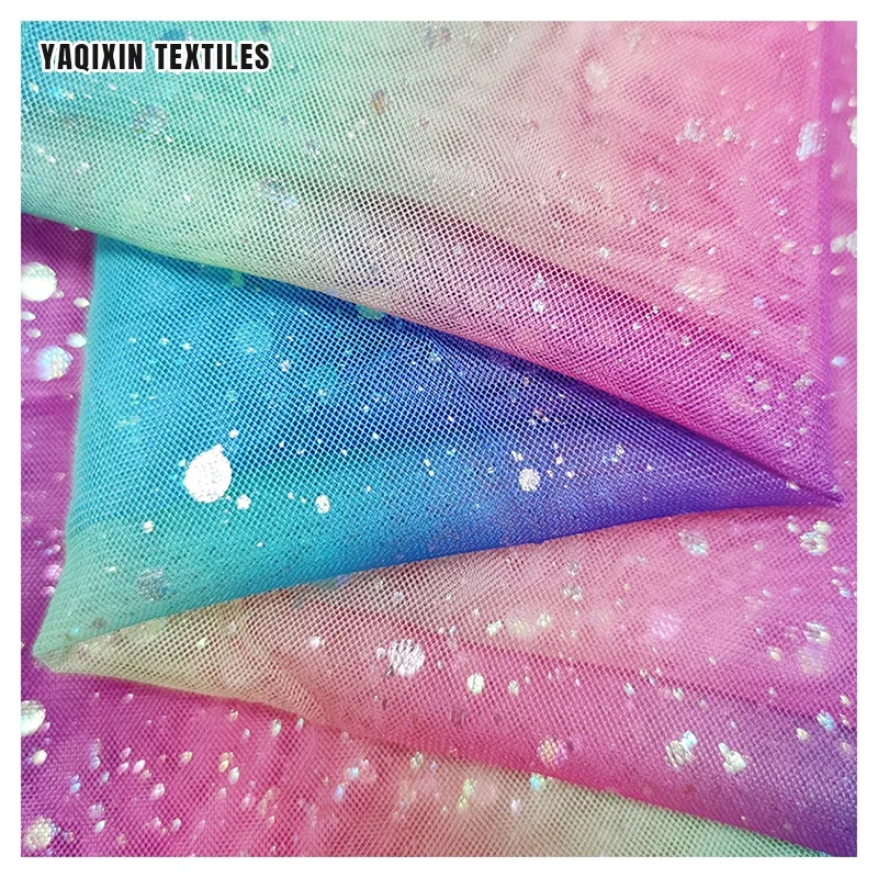 YX2181 Women Dress Rainbow Gradient Glitter Tulle Laces Fabrics for 5 Yards 100 Polyester Mesh Lining Fabric Chinese Suppliers - 图片 6