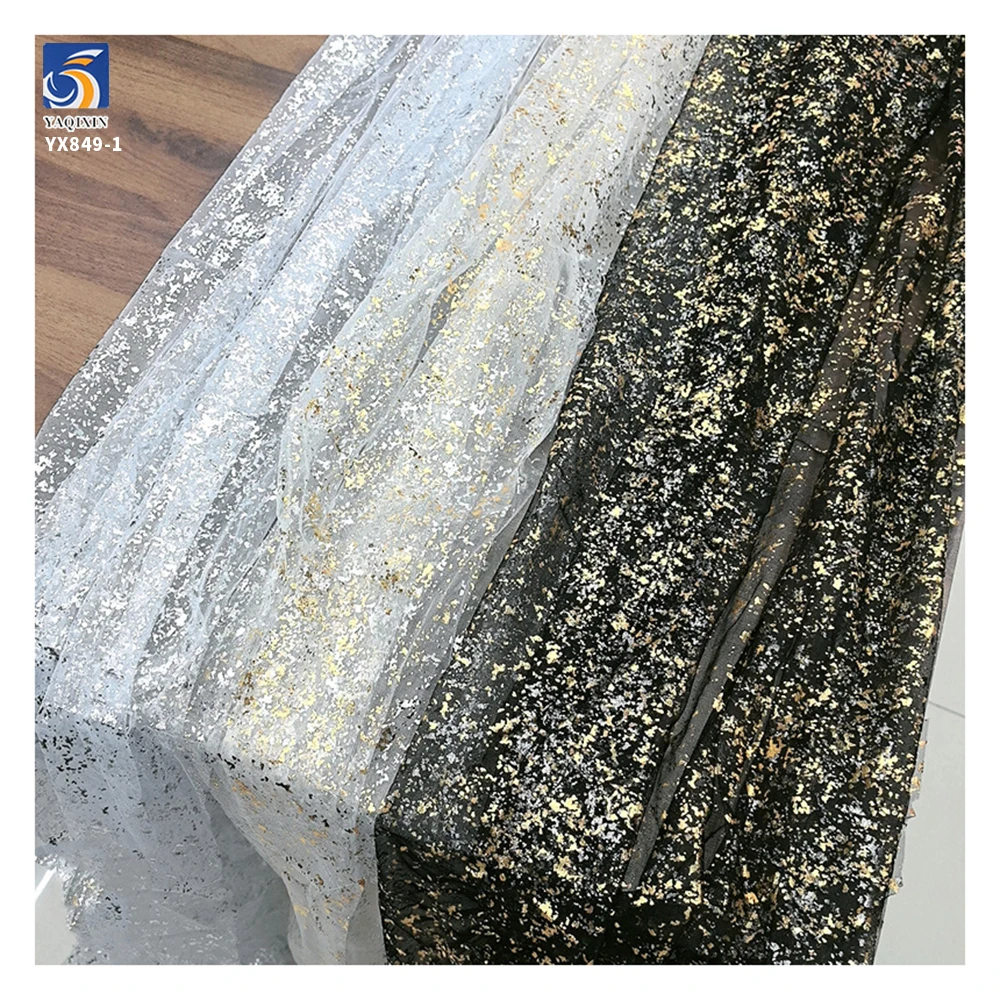 YX849-1 Children's Day Polyester Knit Foil Stamping Gold Shiny Glitter Mesh Tulle Fabric for Girls Short Tutu Skirts Fabrics - 图片 2