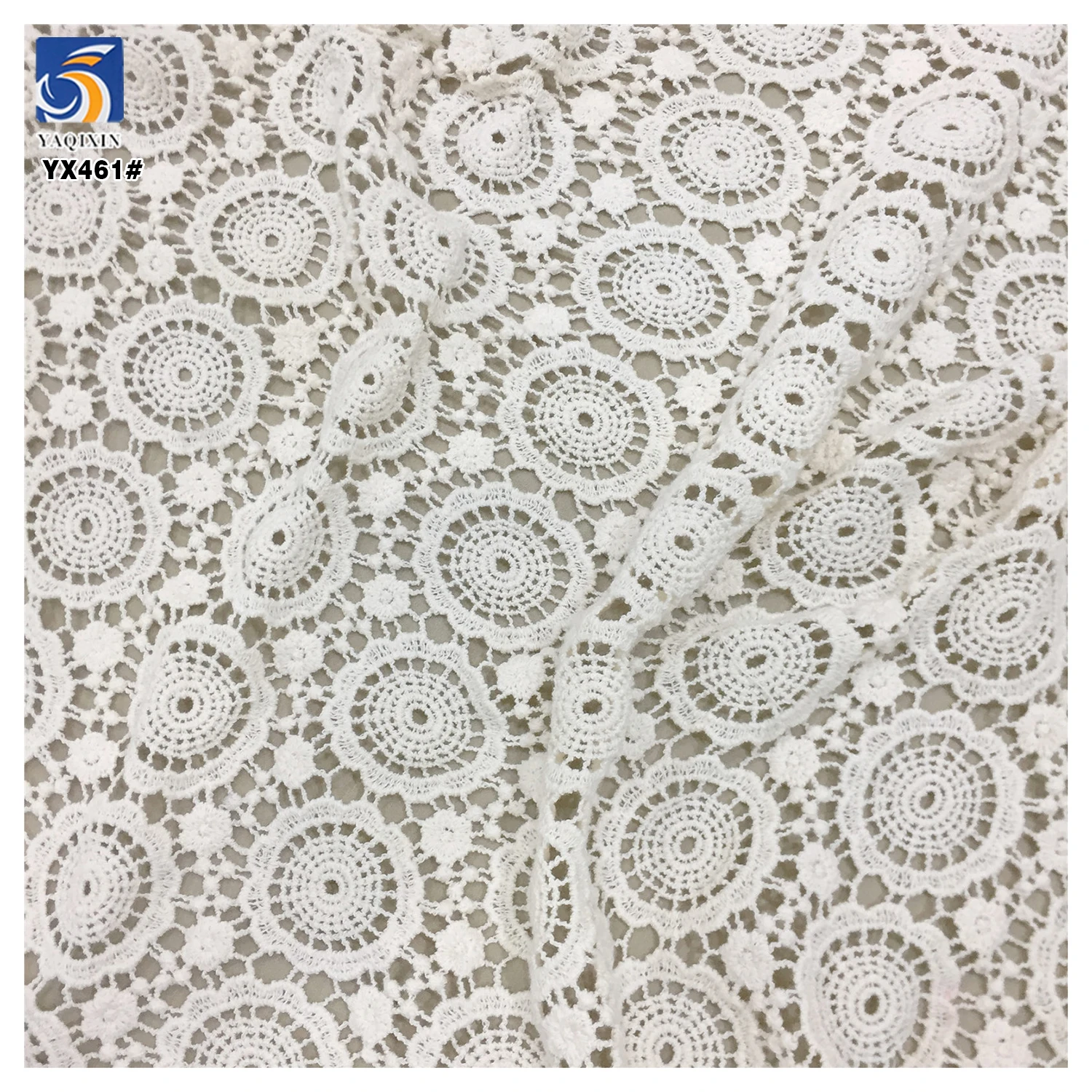 YX461 Solid Color Width 110cm 100 Polyester Lace Fabric Custom Water Soluble Lace Milk Silk Fabric - 图片 4