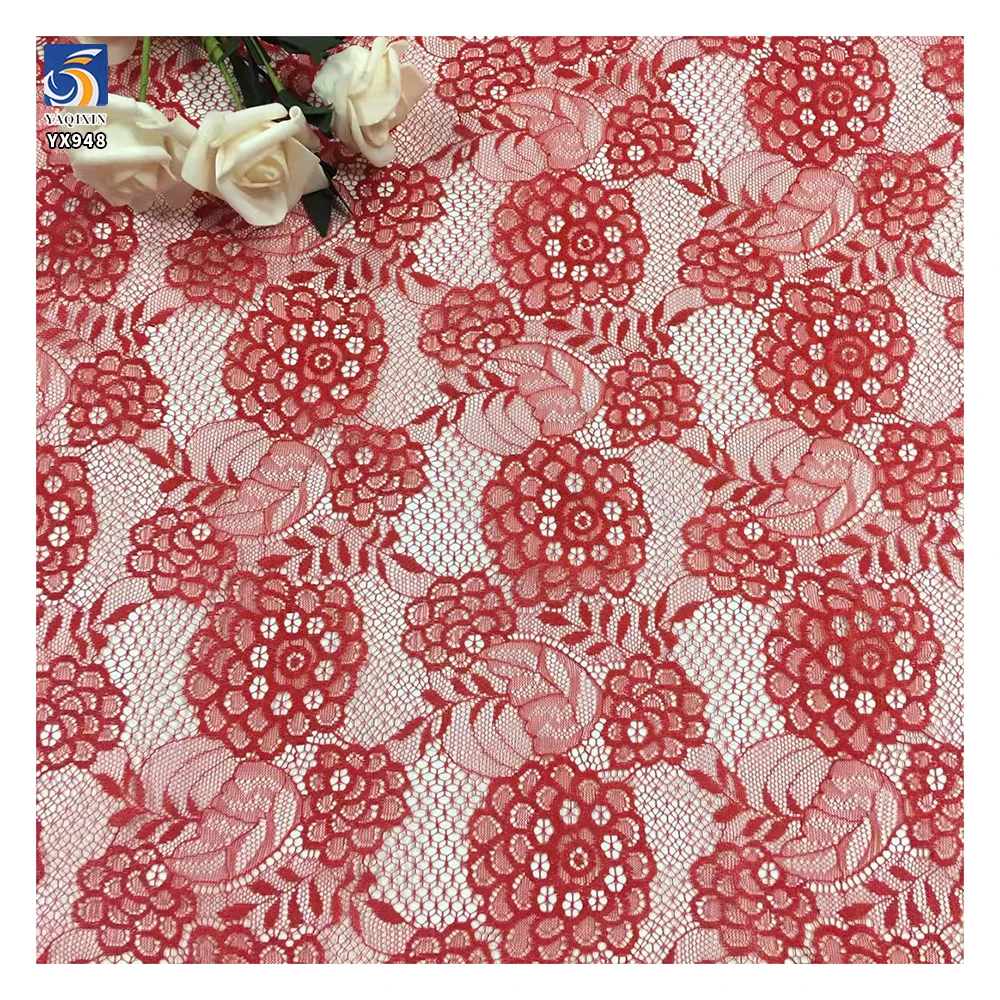 YX948 Non-Stretch Chantilly Lace Fabric With Flowers Embroidery Valentine's Day Romantic French Rose Lace Dress Fabrics Textiles - 图片 4
