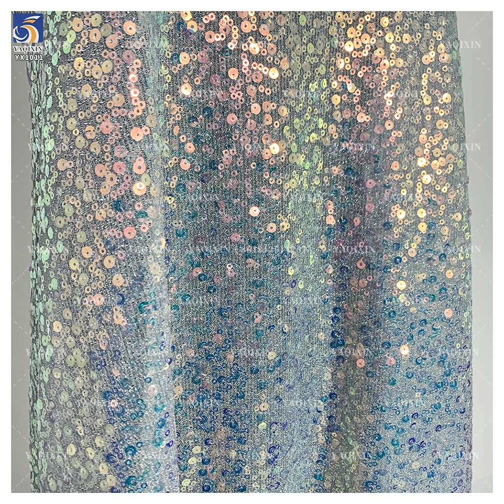 YX1011 150gsm Lightweight Lurex Shiny Sequins Mesh Net Fabrics Holographic Transparent Flash Sequin Fabrics Textiles - 图片 2