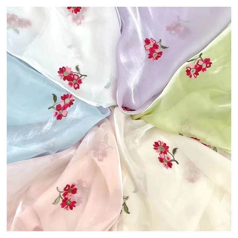 2025 French Fancy Design Embroidery Organza Fabric Soft Polyester Organza Embroidered Floral Fabric - 图片 6