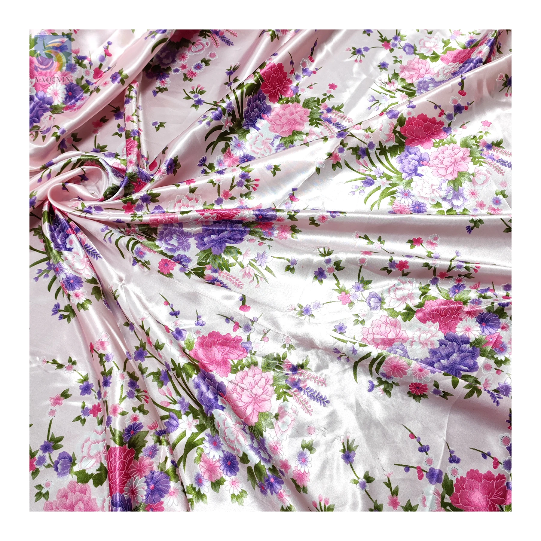 2024 Designer 100 Polyester Digital Print Satin Fabric Wholesale Soft Floral Printed Imitation Silk Satin Fabric - 图片 4