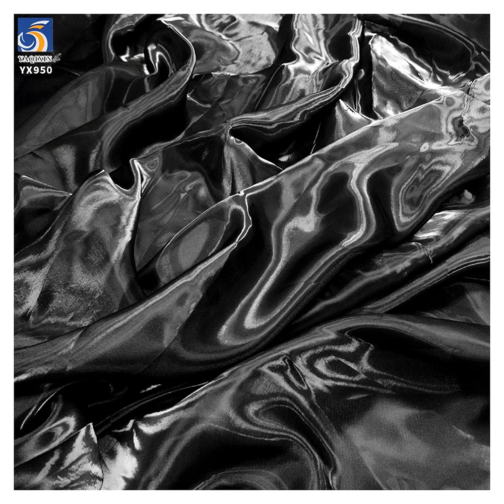 YX581-3 Black Premium Flowing Metallic Sheen Wedding Dress Organza - Silk Liquid Fabric for Bridal Accessories & Designer DIY - 图片 6
