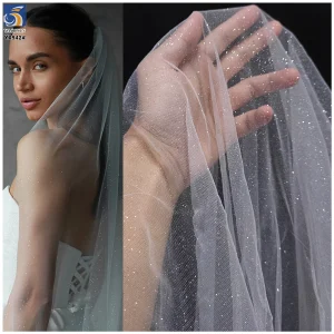 YX542 2025 New Arrivals Tulle for Bridal Veil Polyester Soft Tulle Sparkling Glitter Mesh Wedding White Tulle Fabric