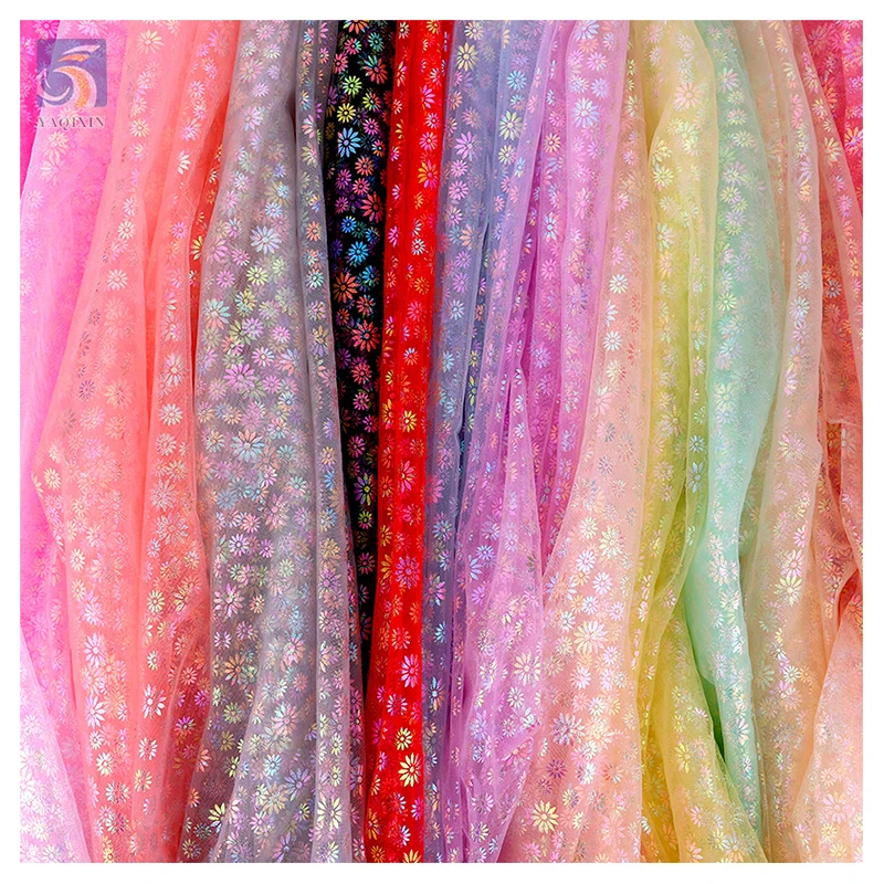 2024 New Trend Textile Color Foil Printing Floral Polyester Material Fabric Net Tulle Mesh Printed Dress Fabric - 图片 5