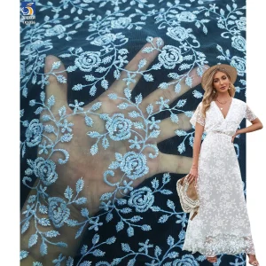 YX1016 Sample Embroidered Tulle Fabric in 7 Days Polyester Flower Pattern Embroidery Cheap Mesh Fabric Custom Clothing