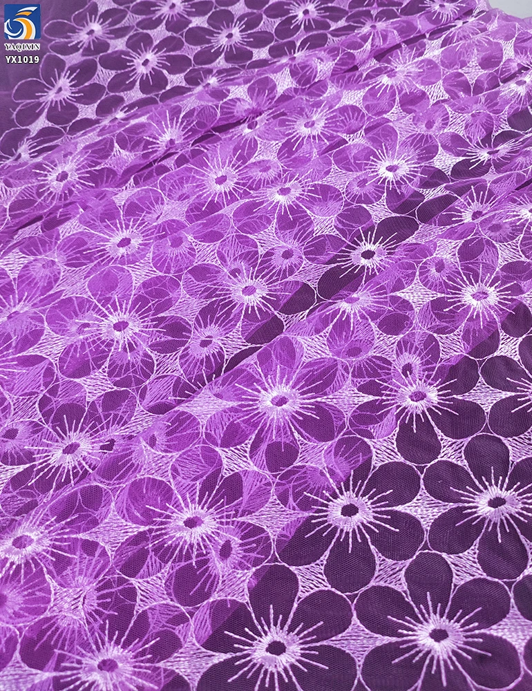 YX1019 Customized Embroidered Tulle Mesh Fabric With Designs in Three Days Floral Poly Embroidery Tulle Fabrics Textiles - 图片 4