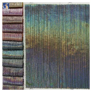 YX979 200gsm New Material Design Holographic Film Knit Stretch Toothpick Stripe Fabric High Quality Laser Lurex Fabric