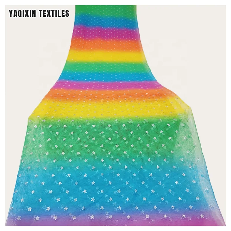 Digital Print Star Rainbow Gradient Lace Tulle Fabric Children's Dance Skirt Clothing Fabric for Children Gift