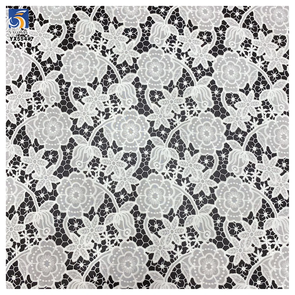 YX554 Wholesale Laser Embroidery Milk Silk Lace Fabric Woven Polyester White Net Floral Rose Lace Fabric - 图片 6