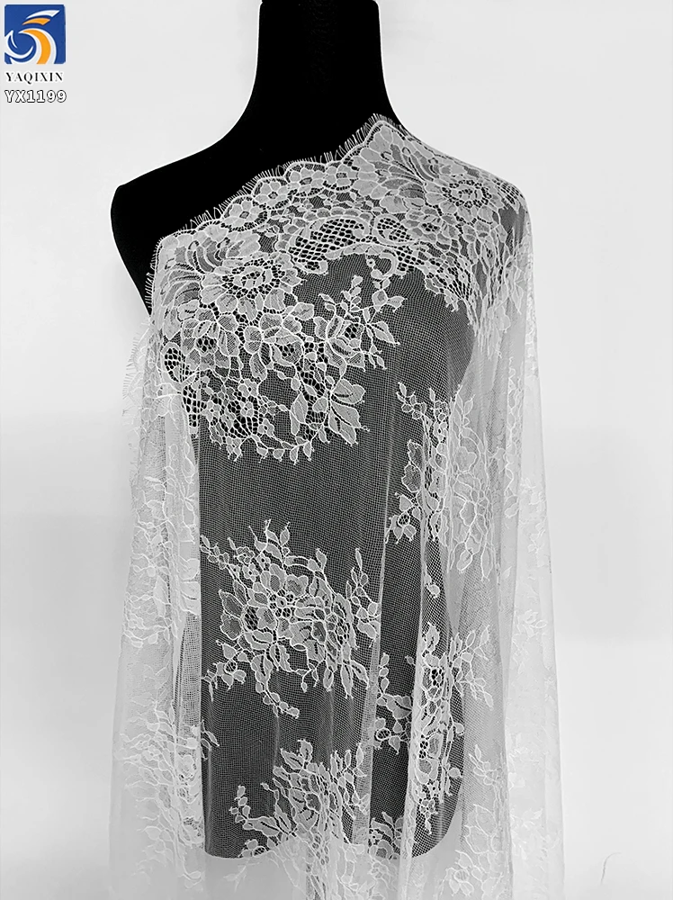 YX1199 New Design Elegant Lightweight White Tulle Lace Fabric 2026 Embroidered Polyester Eyelash Lace Fabric for Apparel - 图片 3