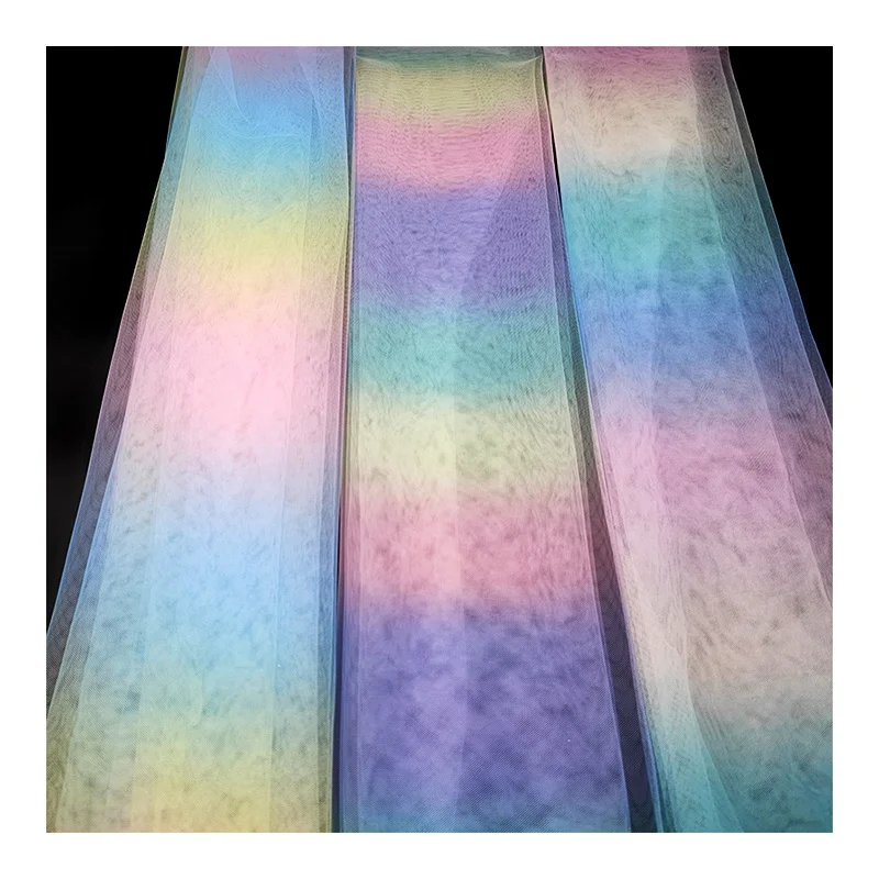 DX143 Rainbow Digital Print Mesh Net Fabric Polyester Soft Gradient Rainbow Tulle Fabric Baby Dress Fabric - 图片 4
