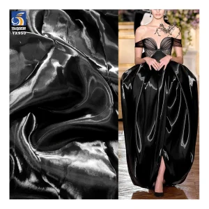 YX581-3 Black Premium Flowing Metallic Sheen Wedding Dress Organza - Silk Liquid Fabric for Bridal Accessories & Designer DIY