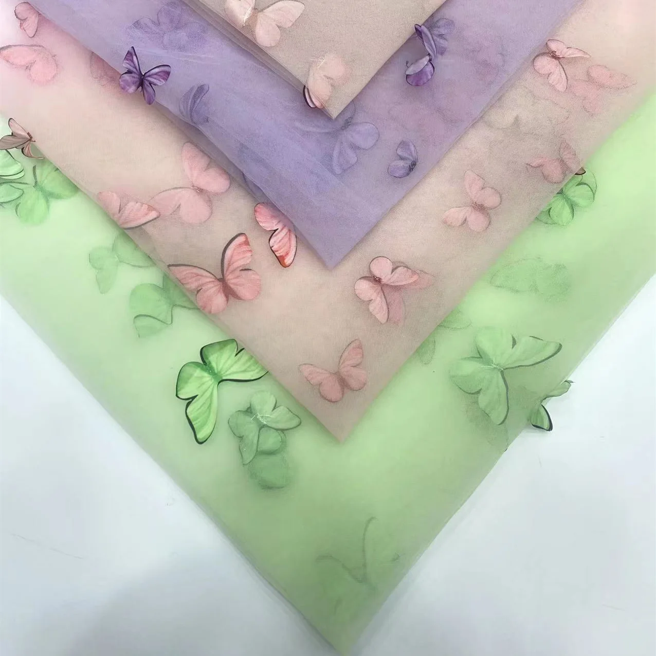 Purple 3D Butterfly Embroidery Lace Fabric for Dress Gradient Color Butterfly Tulle Mesh Fabric for Garment - 图片 5