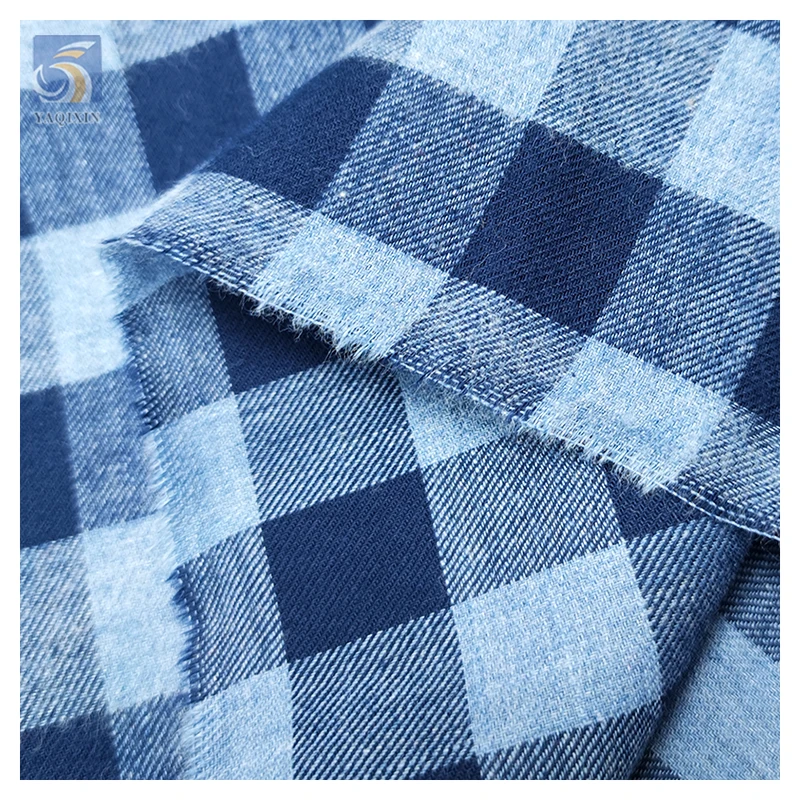 Stock Lot Dark and Light Blue Plaid 100% Cotton Check Fabric Blue Gingham Shirt Yarn Dyed Cotton Check Fabric