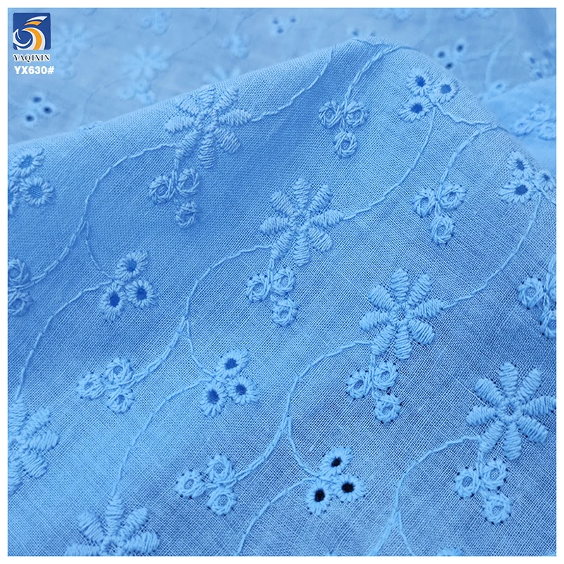 YX630 Fashion Color Sky Blue 100% Cotton Water-Soluble Lace Embroidery Fabric Girls Skirt Floral Cotton Fabric - 图片 4