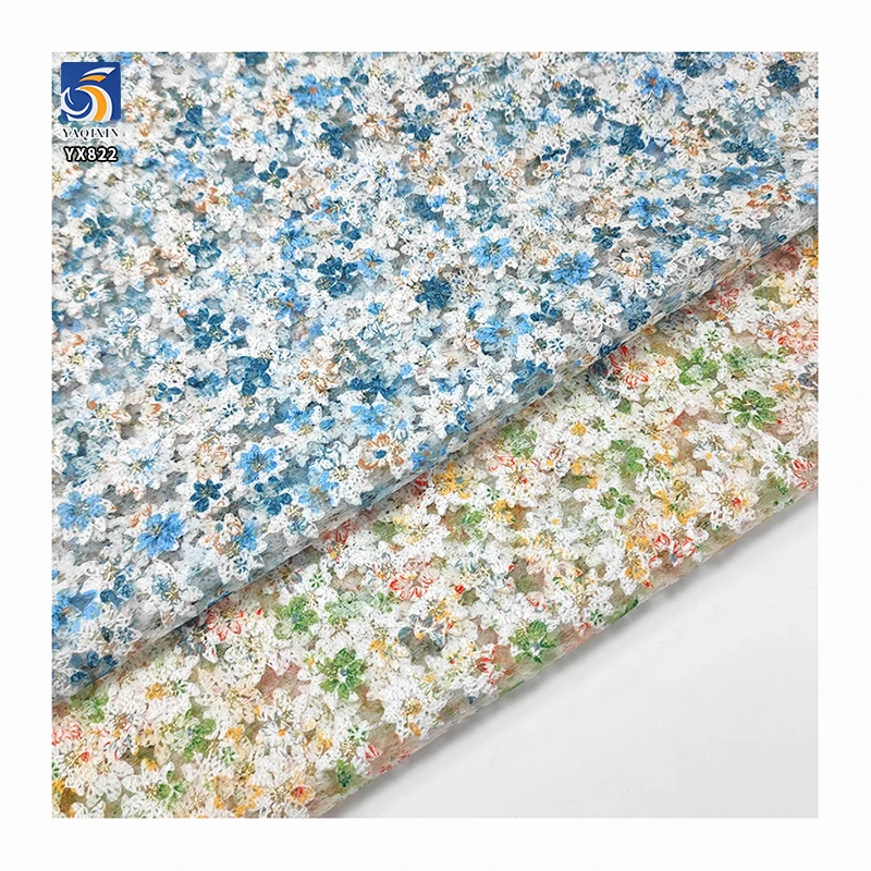 YX822 Latest Exclusive Designs Tulle Embroidery Printing Colorful Flowers Mesh Fabric 3D for Fashion Beautiful Skirt - 图片 3