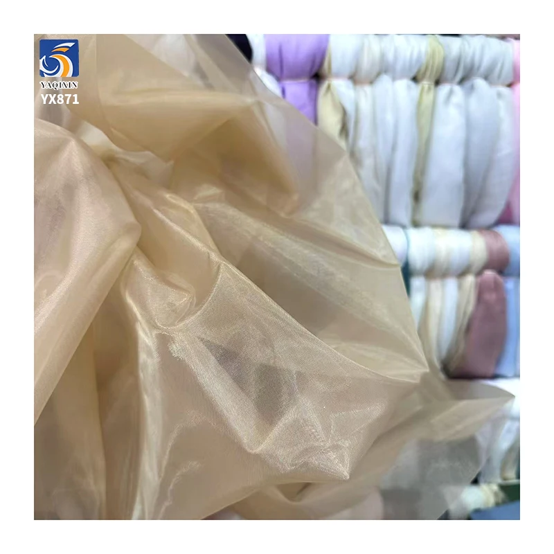 YX871 High Quality Transparent Shimmer 100% Nylon Tulle Fabric Knitted Nylon Hard Mesh Net Tulle Fabric for Corset Dresses - 图片 3