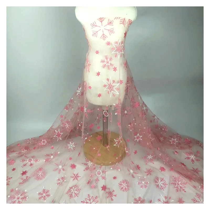 SG13 Winter Children's Glitter Snowflake Pattern Printed Mesh Tulle Fabric Suitable for Tutu - 图片 3