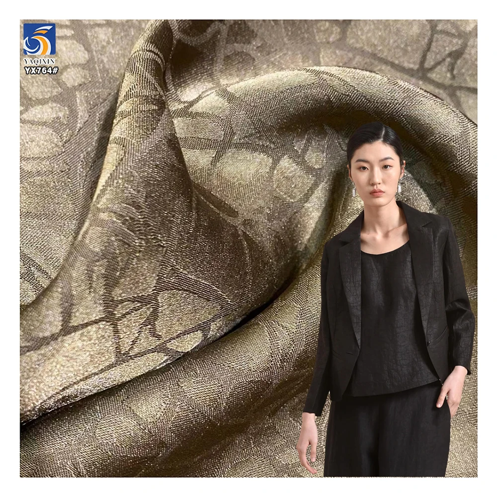 YX764 Novel Design Jacquard Polyester Fabric Satin Elastic Stretch Satin Garments Imitation Acetate Jacquard Fabric - 图片 2