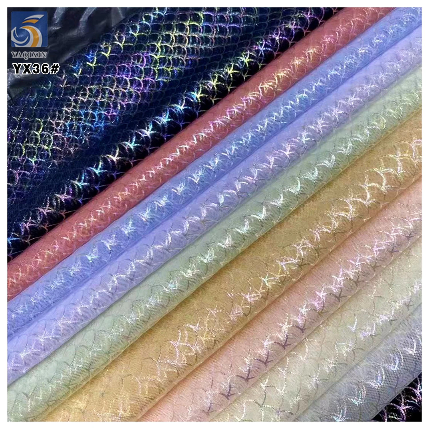 DX17 New Arrival Girls Skirt Tulle Fabric Hot Stamping Colorful Fish Scale Print Mesh Tulle Fabric for Girl Apparel-Dancewear