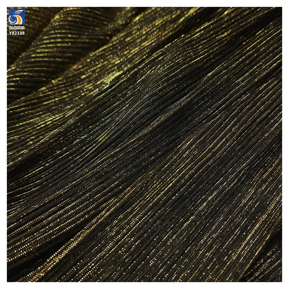 New Arrival 110gsm Moonlight Knit Fabric Stretch 0.3mm Crinkle Pleated Crepe Shiny Metallic Lurex Mesh Fabric for Lining - 图片 6