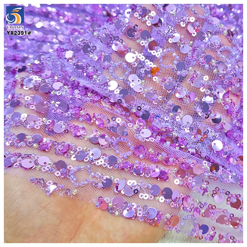 Sparkly Glitter Sequins Mesh Lace Fabric Luxury Bridal Crystal Sequins Net Stripe Lace Fabric for Wedding Dress - 图片 3