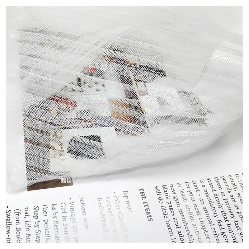 Good Price Polyester Pleated Elastic Wrinkle Pure White Tulle Mesh Fabrics for Clothing Wedding Dress - 图片 6