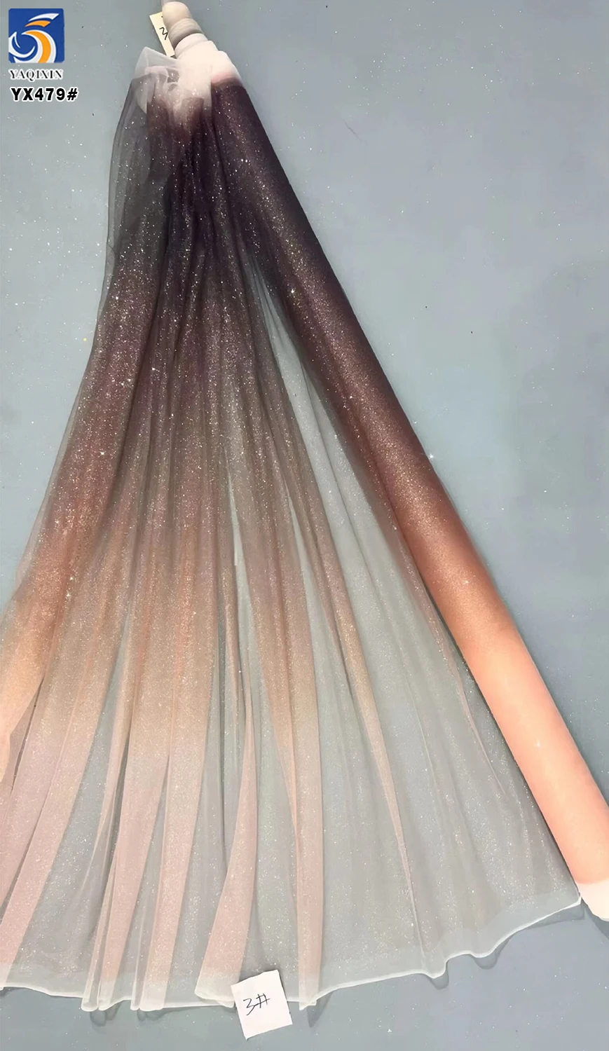 YX479 China Factory Polyester Colorful Tie Dye Glitter Tulle Fabric Soft Ombre Mesh Gradient Tulle Fabric for Dance Dress - 图片 6