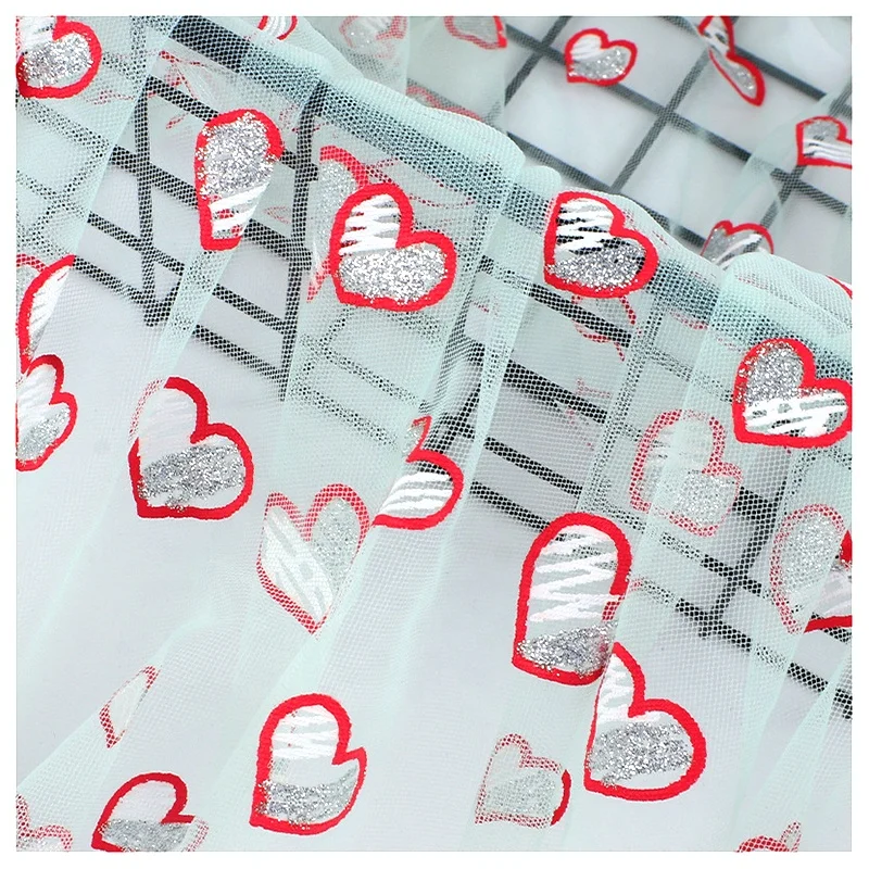 Valentines Hearts-Shaped Sparkly Tulle Fabric Textile French Fashion Mesh Lace Fabric for Skirt - 图片 6
