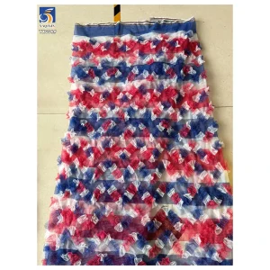 YX654 2025 Red and Blue American Flag Design 3D Flower Digital Printing Mesh Embroidered Ruffle Tulle Fabric