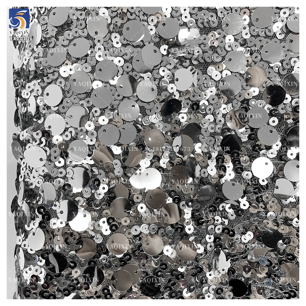 YX1010 140CM 300gsm 10MM+3MM Sequins Mesh Embroidery Fabric Metallic Shiny Sequins Fabrics Textiles for Stage Dresses - 图片 6