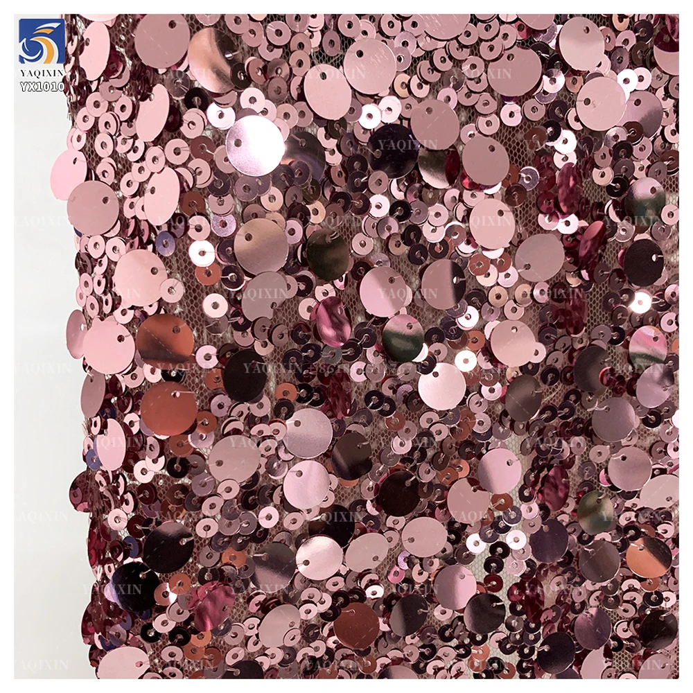 YX1010 140CM 300gsm 10MM+3MM Sequins Mesh Embroidery Fabric Metallic Shiny Sequins Fabrics Textiles for Stage Dresses - 图片 3