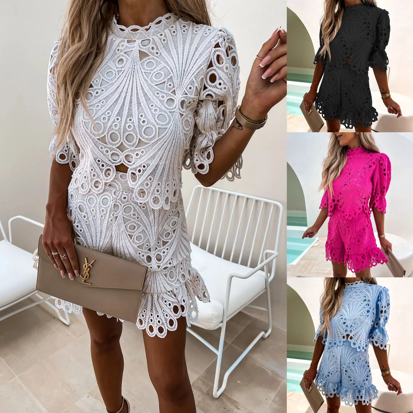 YX2439-1 White Embroidery Water Soluble Lace Fabric African Guipure Lace Fabric for Wedding Dress - 图片 6