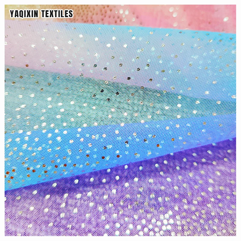 JJ21904 America Hot New Trends Beautiful Rainbow Digital Print Mesh Fabric Silver Shiny Dot Fabric Tulle by Roll Yard - 图片 5