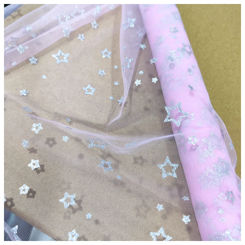 SG08 Wholesale Customized Glitter Silver Stars Tulle Soft Mesh Children's Dress Fabrics - 图片 3