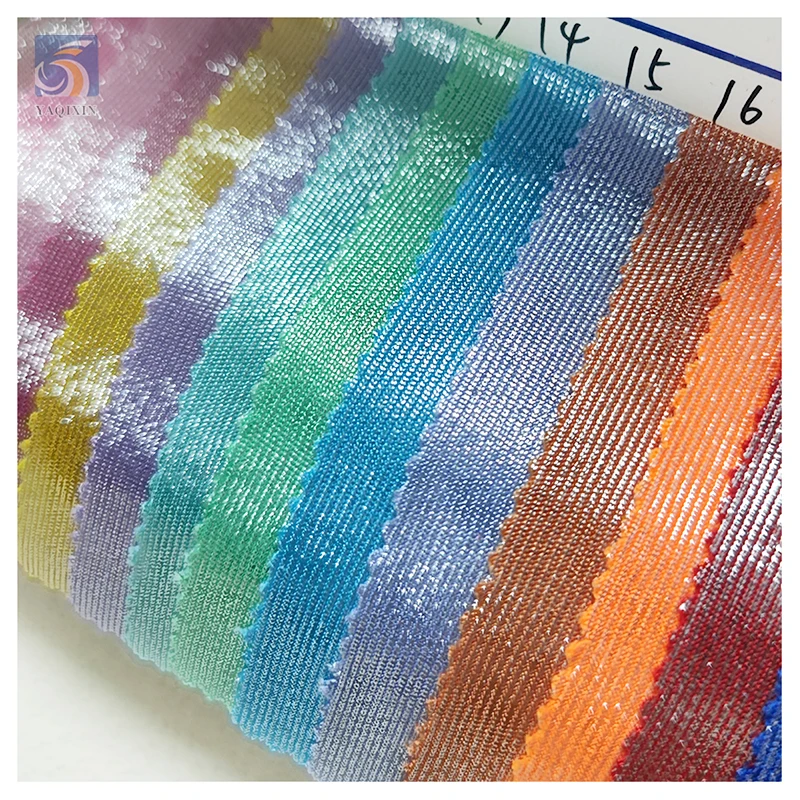 Wholesale Lurex 190gsm Polyester Spandex Stretch Soft Bronzing Foil Knit Fabric for Stage Clothing Reflective Fabric - 图片 5