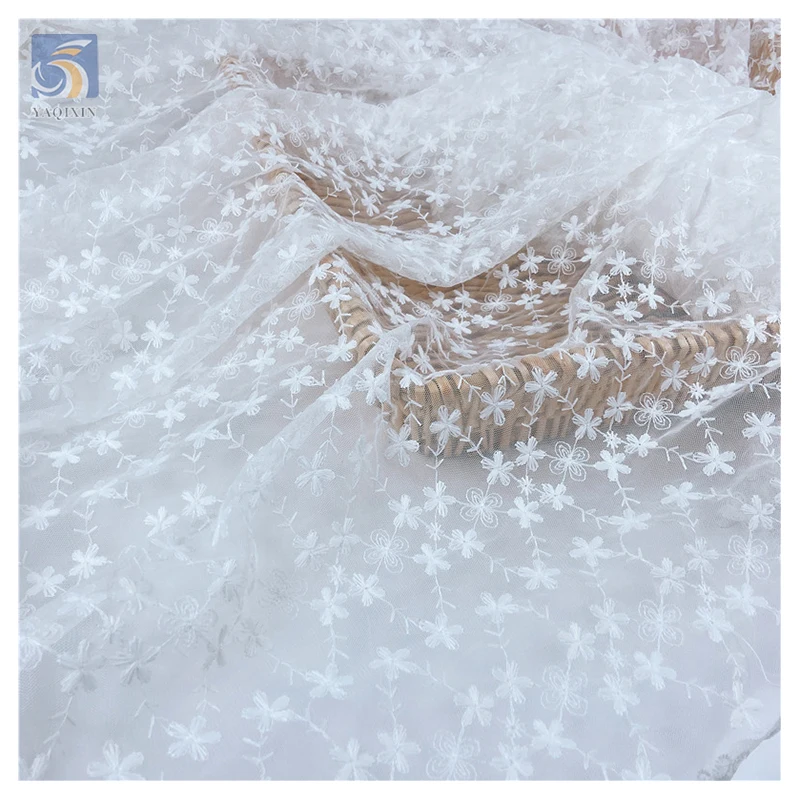 Wholesale Custom Low Price Lace Fabric Cotton Embroidery Mesh White Lace Fabric for Wedding Dress Gowns - 图片 6