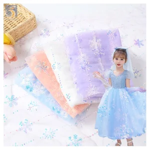YX2537 OEM&ODM Price Embroidery Tulle Sequin Fabric Beautiful Design Snowflake Glitter Sequin Mesh Fabric for Christmas