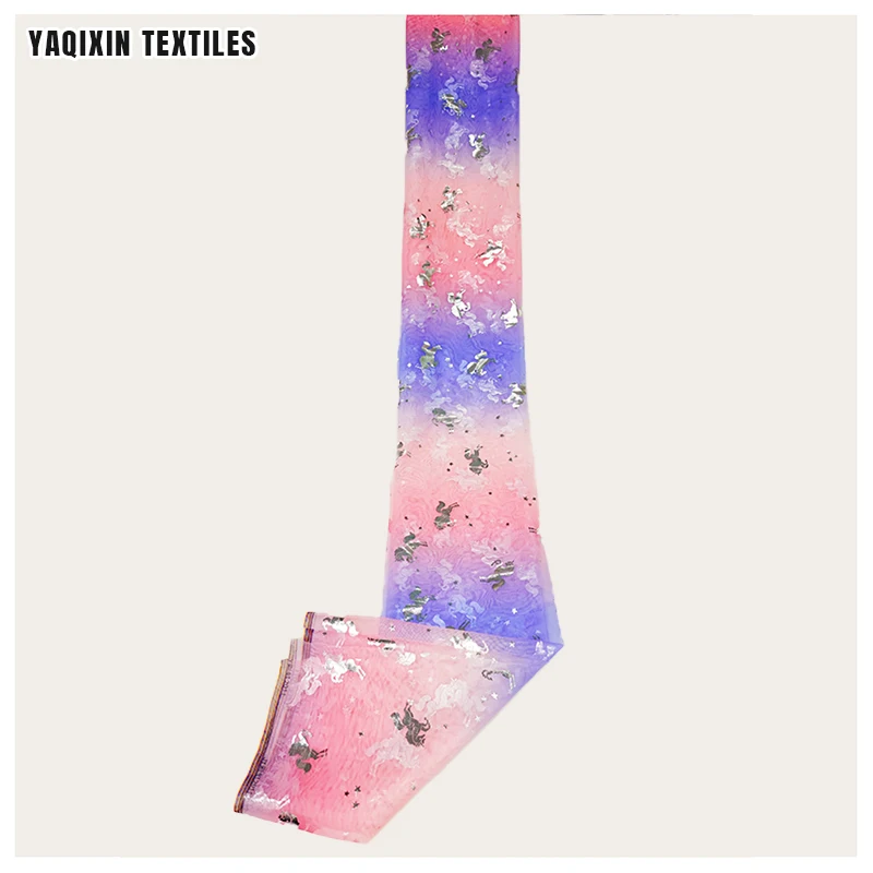 JY2011 China OEM Pink Purple Colorful 100%Nylon Print Fabric Soft Tulle Mesh Digital Print Diy Women Dress Scarf Fabric - 图片 6