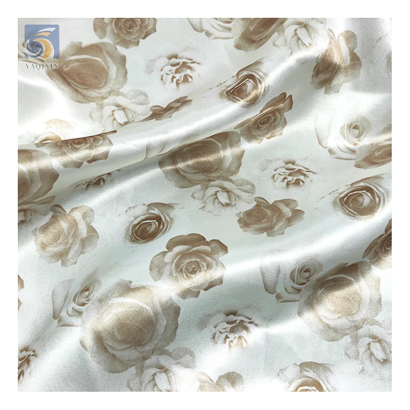 Custom Fabric Printing Satin Polyester Rose Floral Fabric for Pajamas Smooth 5Yard Custom Printed Satin Fabric - 图片 4